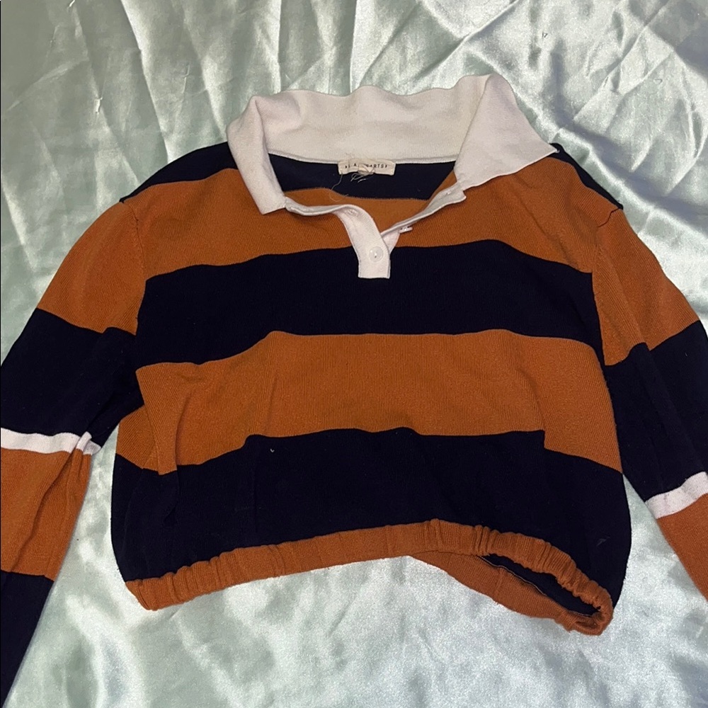 PacSun Navy and Orange Striped Rugby Top